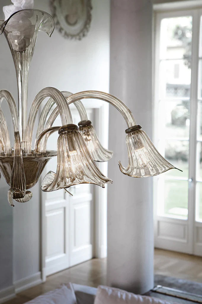 Sylcom Grimani 1479/6-K-FU Smoked Chandelier in Polished Chrome Metal Finish