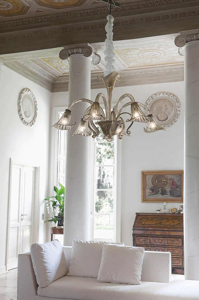 Sylcom Grimani 1479/6-K-FU Smoked Chandelier in Polished Chrome Metal Finish