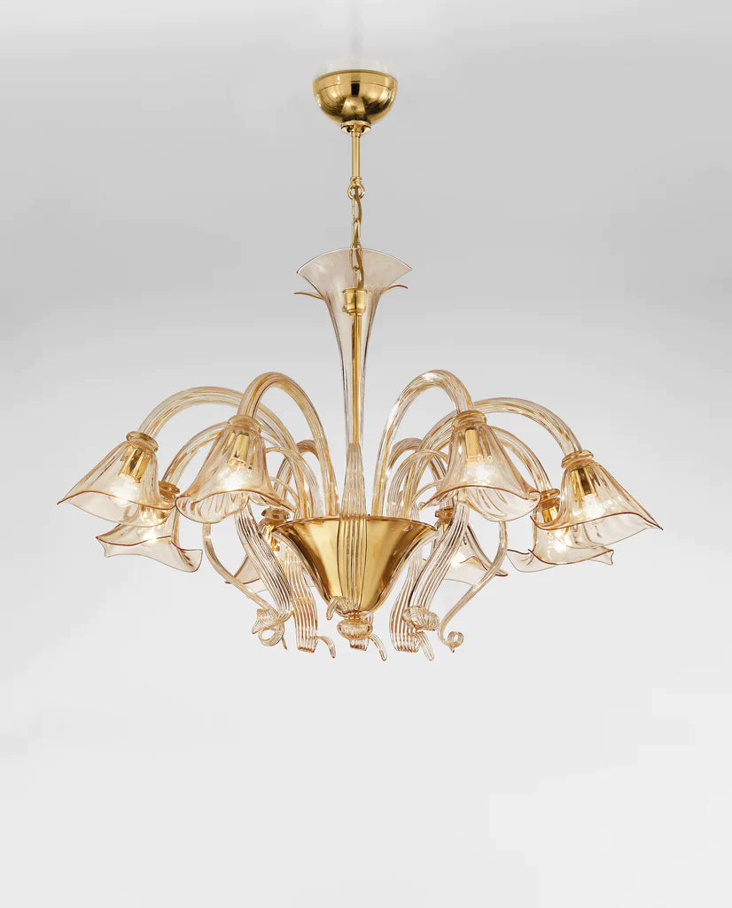Sylcom Grimani 1479/8-D-D.A Amber Detailing Chandelier in Polished Gold Metal Finish