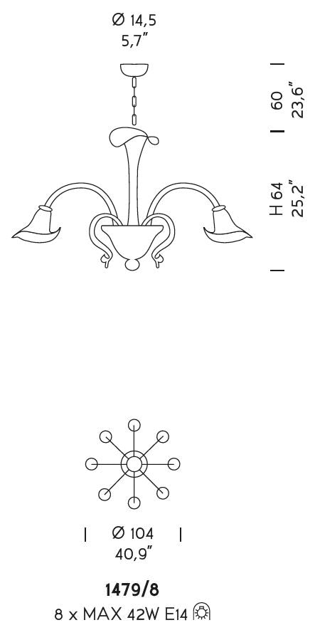 Sylcom Grimani 1480/5-K-CR Clear Ceiling Lamp in Polished Chrome Metal Finish