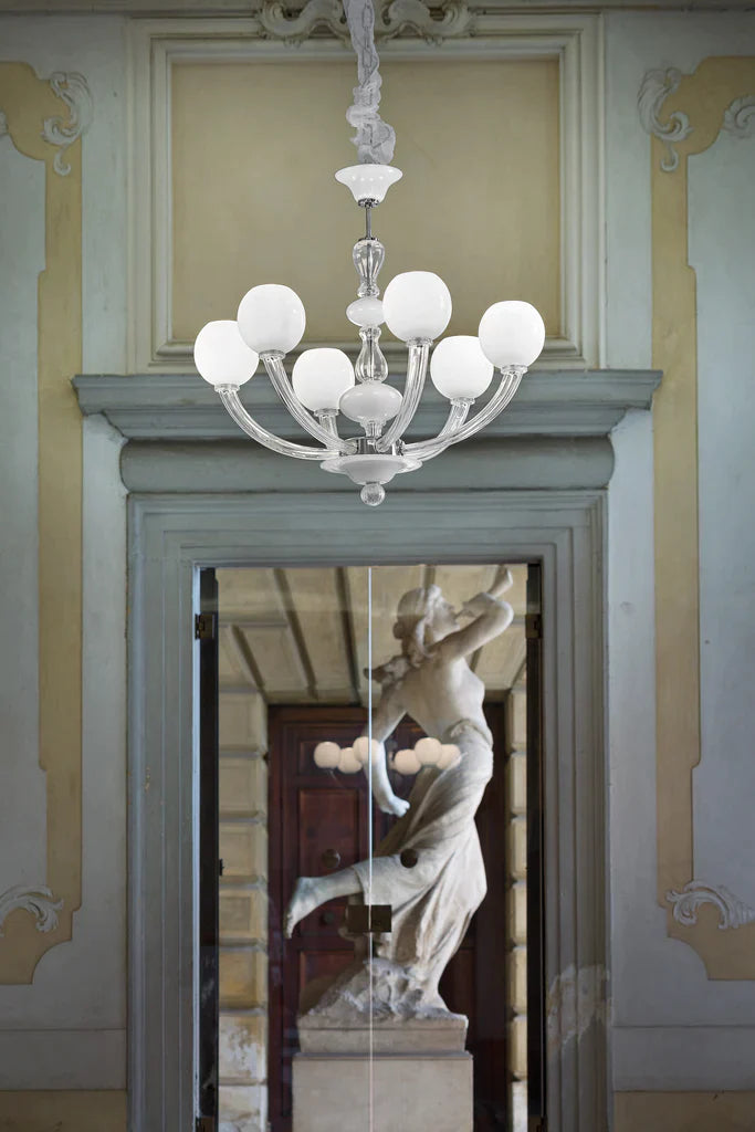 Sylcom Gritti 1530/5-K-DEN Milky Ivory and Smoked Chandelier in Polished Chrome Metal Finish