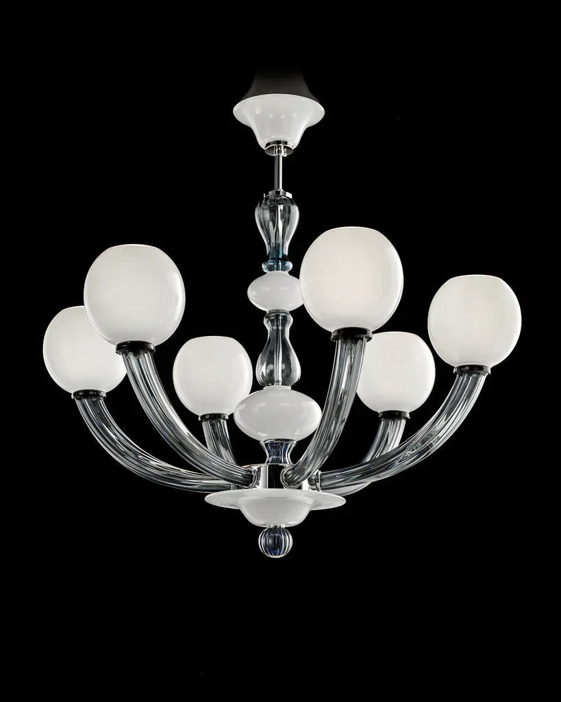 Sylcom Gritti 1530/5-K-DEN Milky Ivory and Smoked Chandelier in Polished Chrome Metal Finish