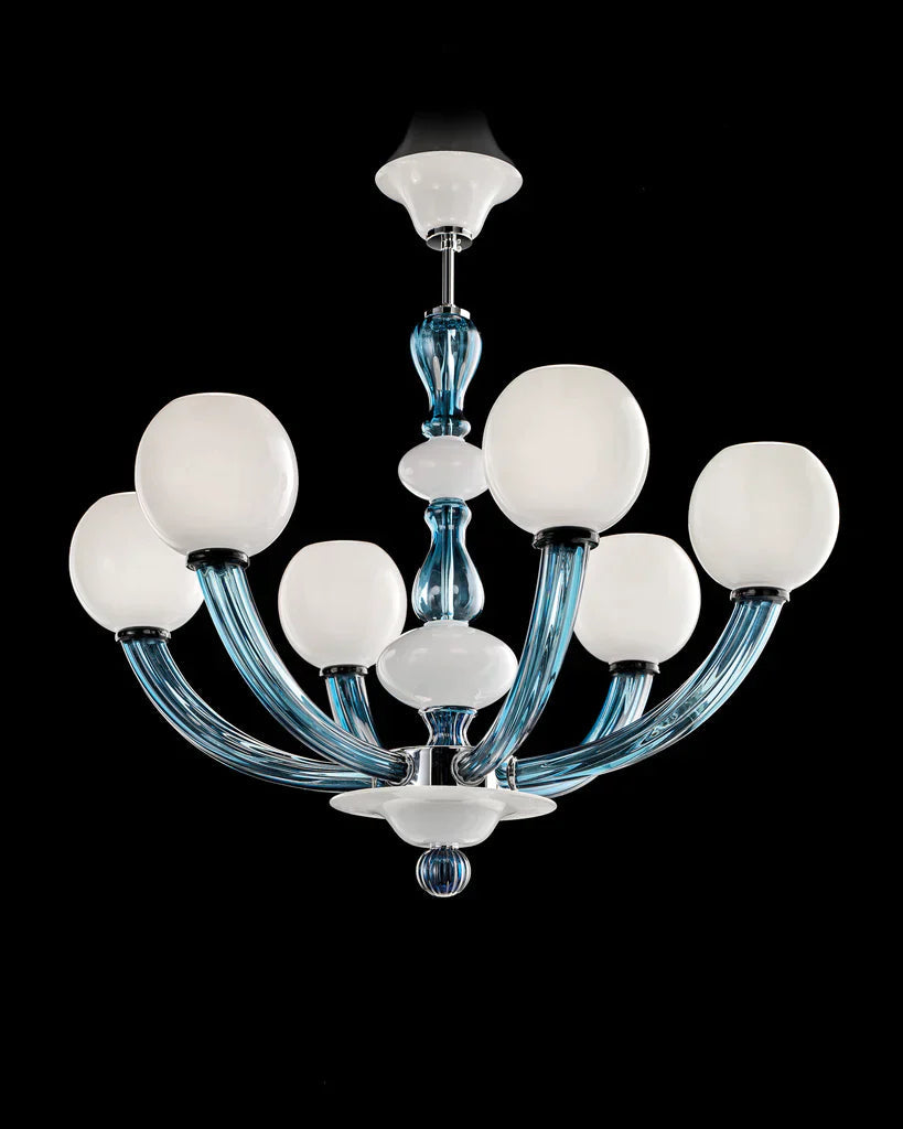 Sylcom Gritti 1530/5-K-FU Milky White Clear and Clear Chandelier in Polished Chrome Metal Finish
