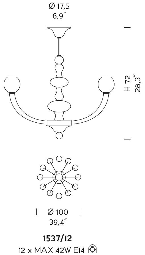 Sylcom Gritti 1531/6-D-CR Milky Denim and Denim Chandelier in Polished Gold Metal Finish