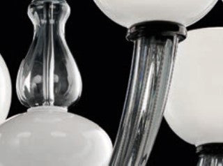 Sylcom Gritti 1531/6-K-CR Milky White Clear and Grey Chandelier in Polished Chrome Metal Finish