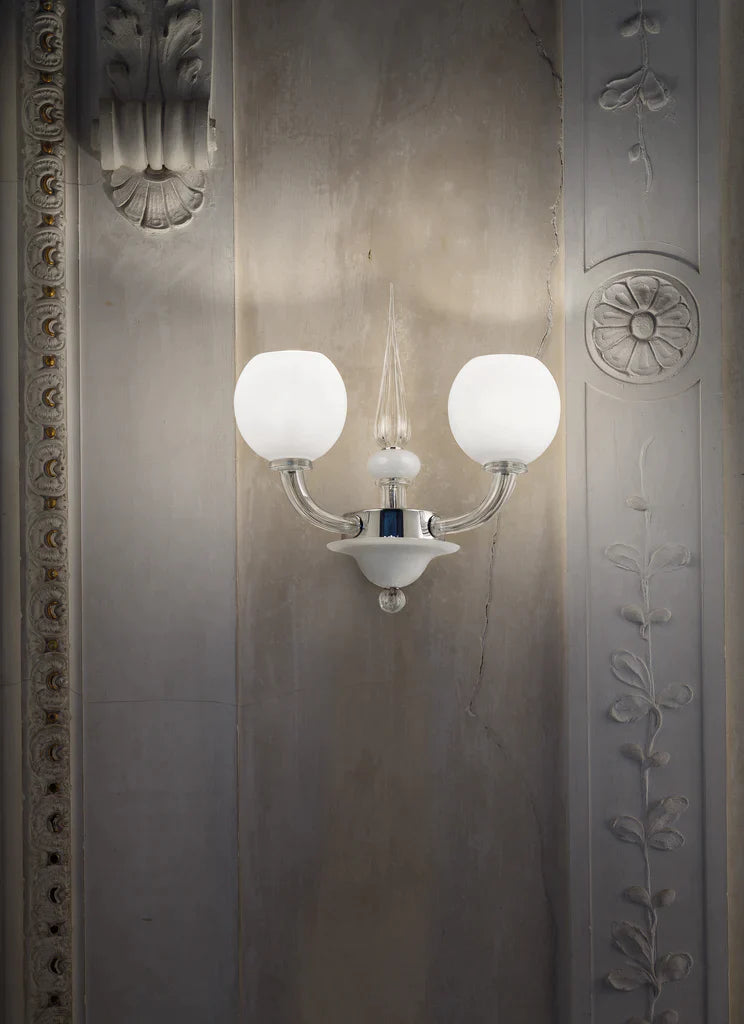 Sylcom Gritti 1531/8-D-FU Milky Ivory and Smoked Wall Lamp in Polished Chrome Metal Finish