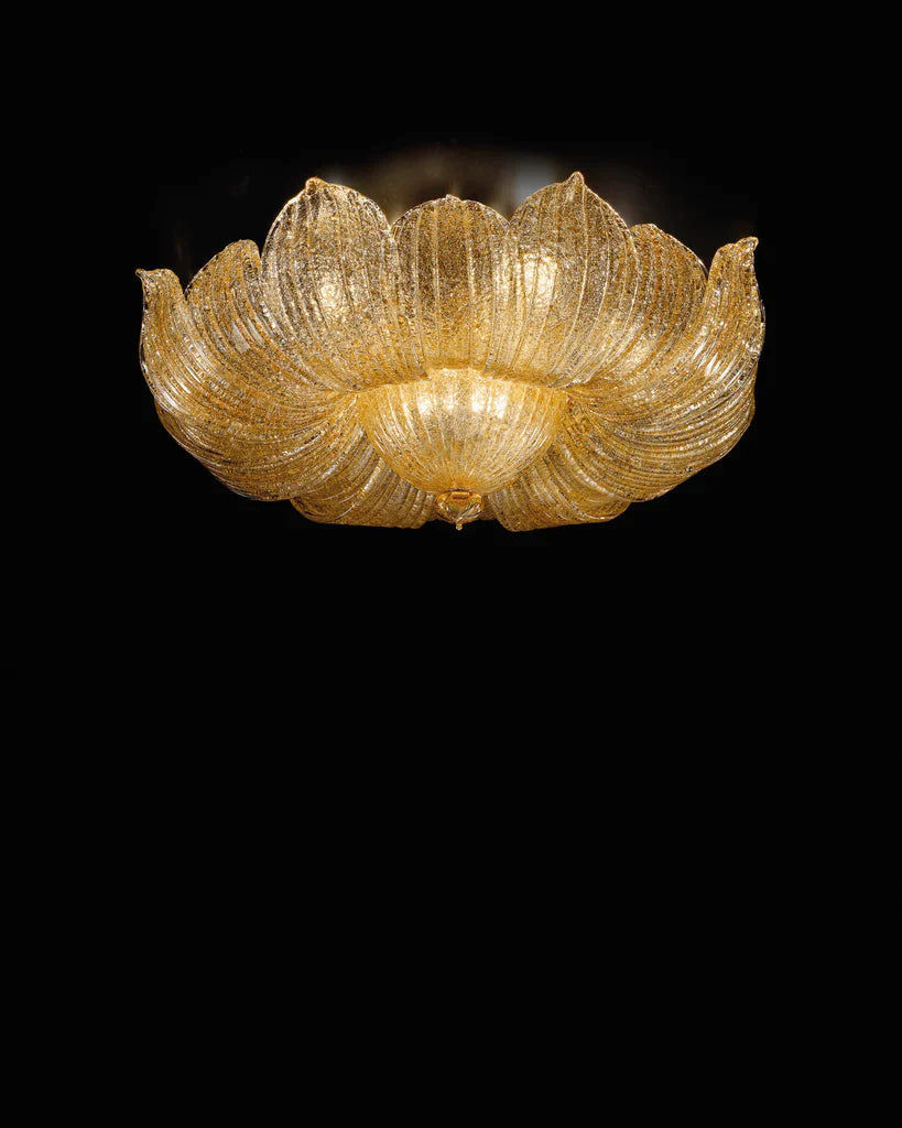 Sylcom Loredan 1397/102-D-GR.A Amber Graniglia Ceiling Lamp in Polished Gold Metal Finish