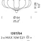 Sylcom Loredan 1397/64-B-GR.CR Clear Graniglia Ceiling Lamp in White Metal Finish