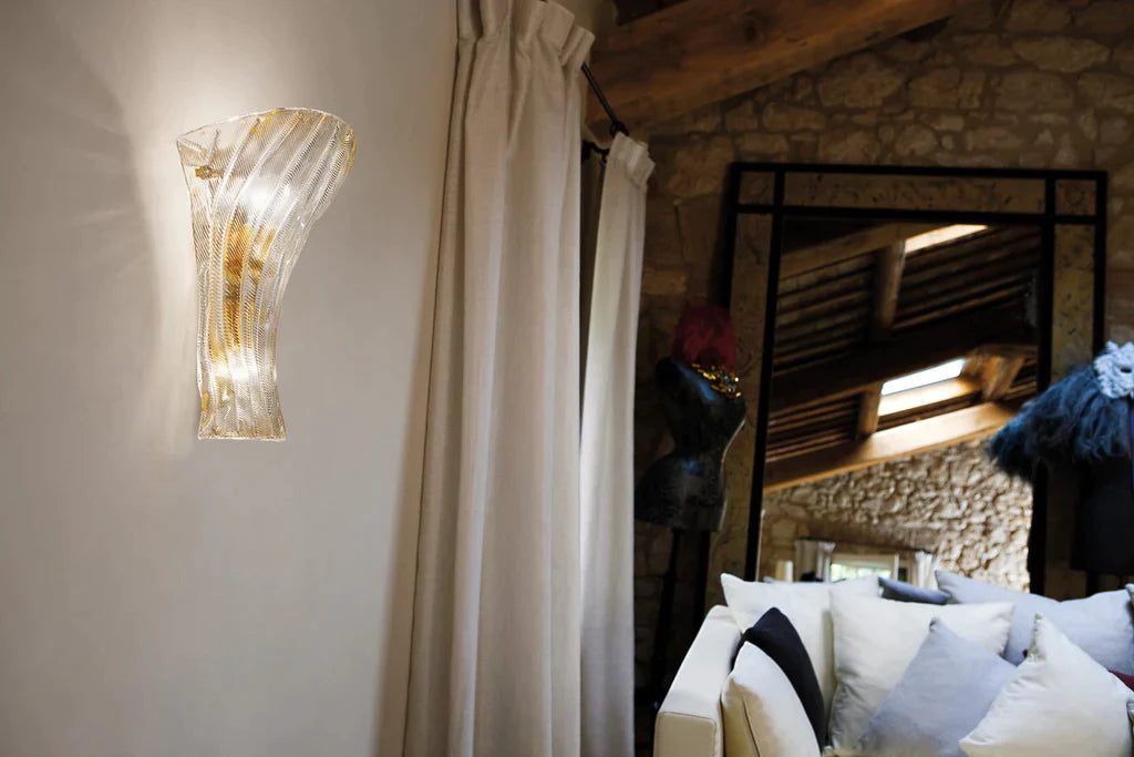 Sylcom Loredan 1399-D-ORO 24 Kt Gold Wall Lamp in Polished Gold Metal Finish