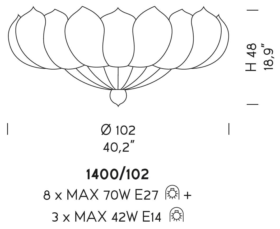 Sylcom Loredan 1400/102-B-CR Clear Ceiling Lamp in White Metal Finish