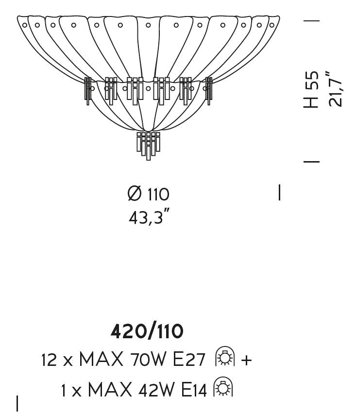 Sylcom Manin 420/110-B-CR Clear Ceiling Lamp in White Metal Finish