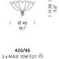 Sylcom Manin 420/46-B-AMB Amber Ceiling Lamp in White Metal Finish