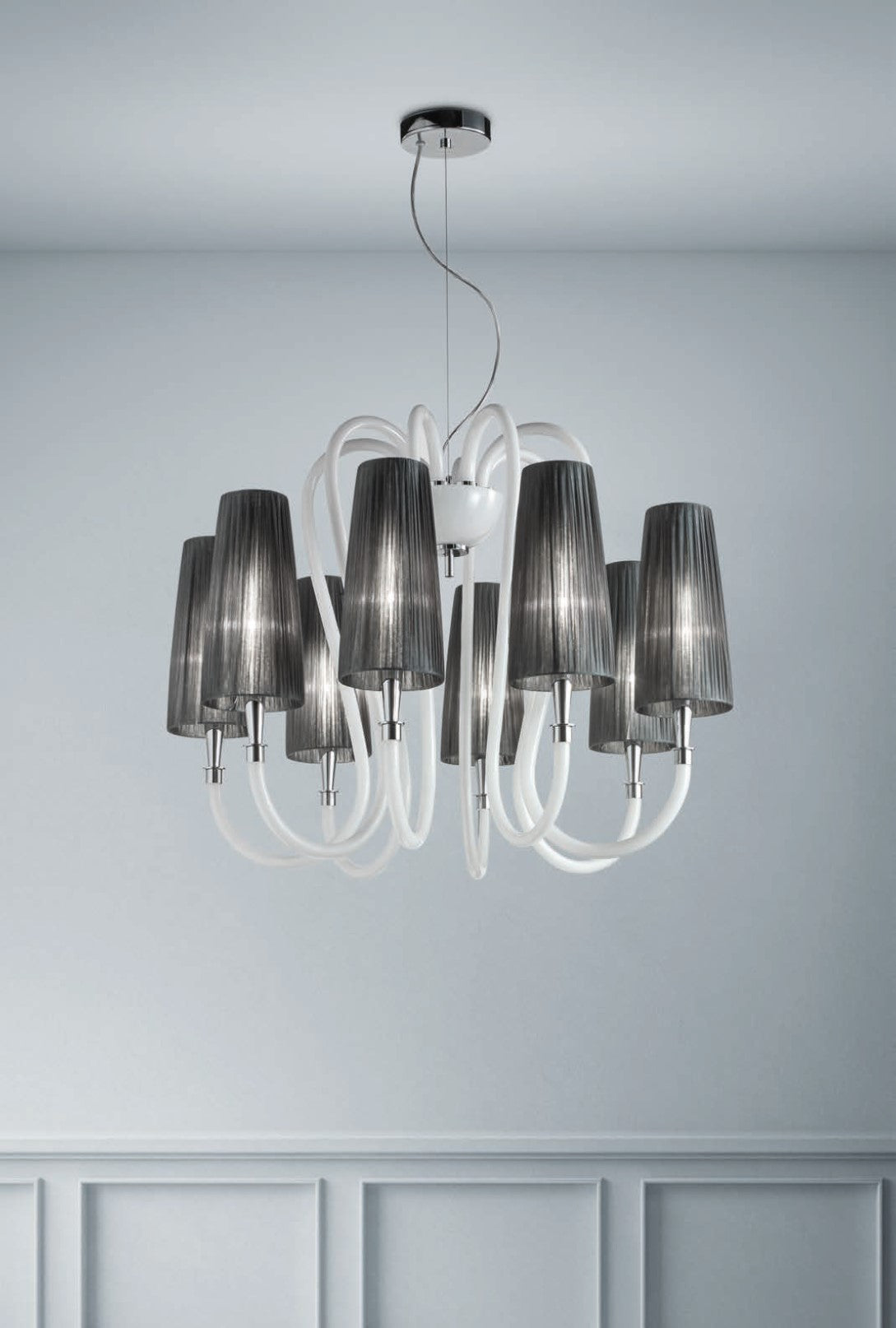 Sylcom Margot 2950/8-K-BL Milk White Clear Suspension in Polished Chrome Metal Finish