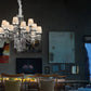 Sylcom Michiel 670/12+12-K-BL Milk White with lead pendants Chandelier in Polished Chrome Metal Finish