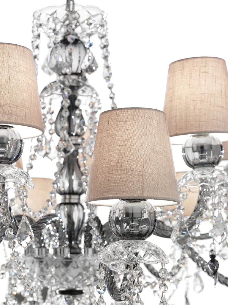Sylcom Michiel 670/3+3-K-GRY Gray with lead pendants Chandelier in Polished Chrome Metal Finish