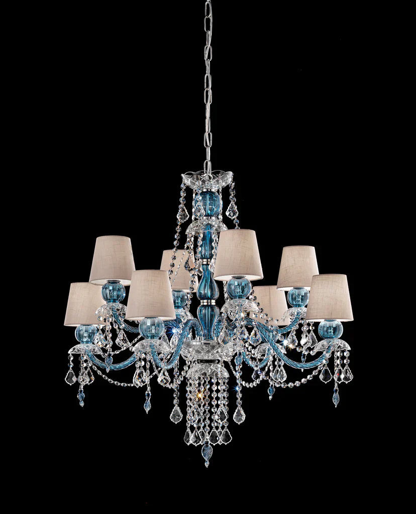 Sylcom Michiel 670/4+4-K-DEN Denim with lead pendants Chandelier in Polished Chrome Metal Finish