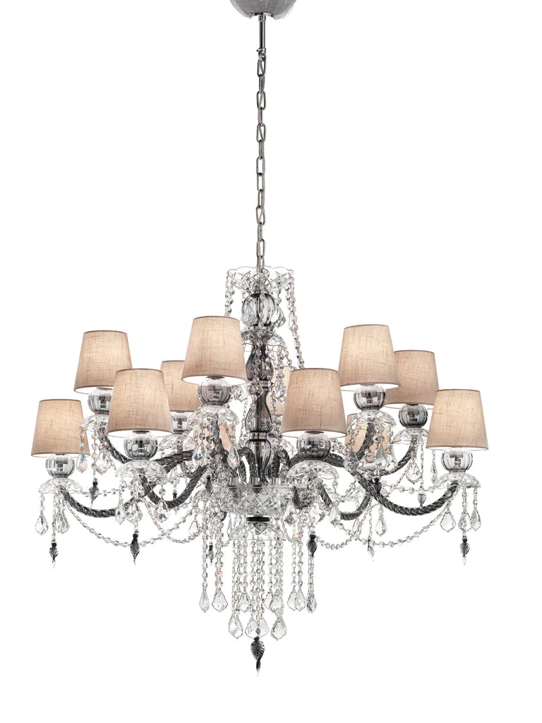 Sylcom Michiel 670/6+6-K-GRY Gray with lead pendants Chandelier in Polished Chrome Metal Finish