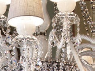 Sylcom Michiel 670/8+8-D-BL Milk White with lead pendants Chandelier in Polished Gold Metal Finish