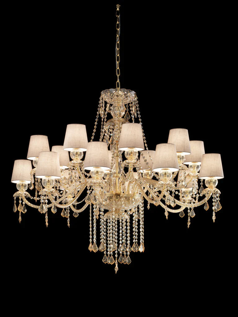 Sylcom Michiel 670/8+8-D-D.A Amber Detailing Chandelier in Polished Gold Metal Finish