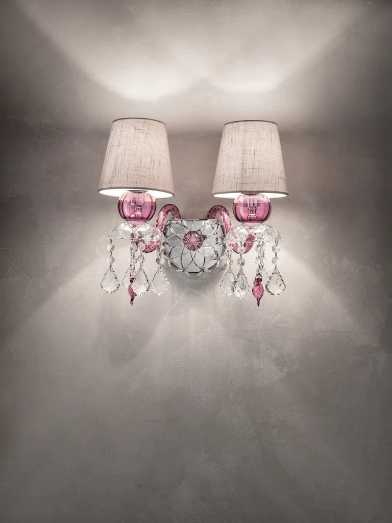 Sylcom Michiel 672/A2-K-AMT Amethyst with lead pendants Wall Lamp in Polished Chrome Metal Finish