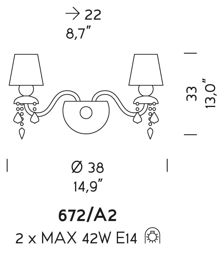 Sylcom Michiel 672/A2-K-BL Milk White with lead pendants Wall Lamp in Polished Chrome Metal Finish