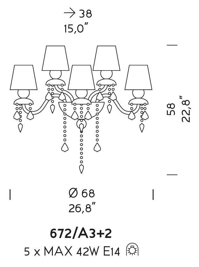 Sylcom Michiel 672/A3+2-K-DEN Denim with lead pendants Wall Lamp in Polished Chrome Metal Finish