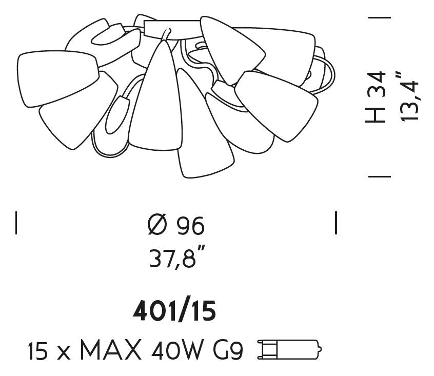 Sylcom Mocenigo 401/15-D-DEN Blue Denim Ceiling Lamp in Polished Chrome Finish