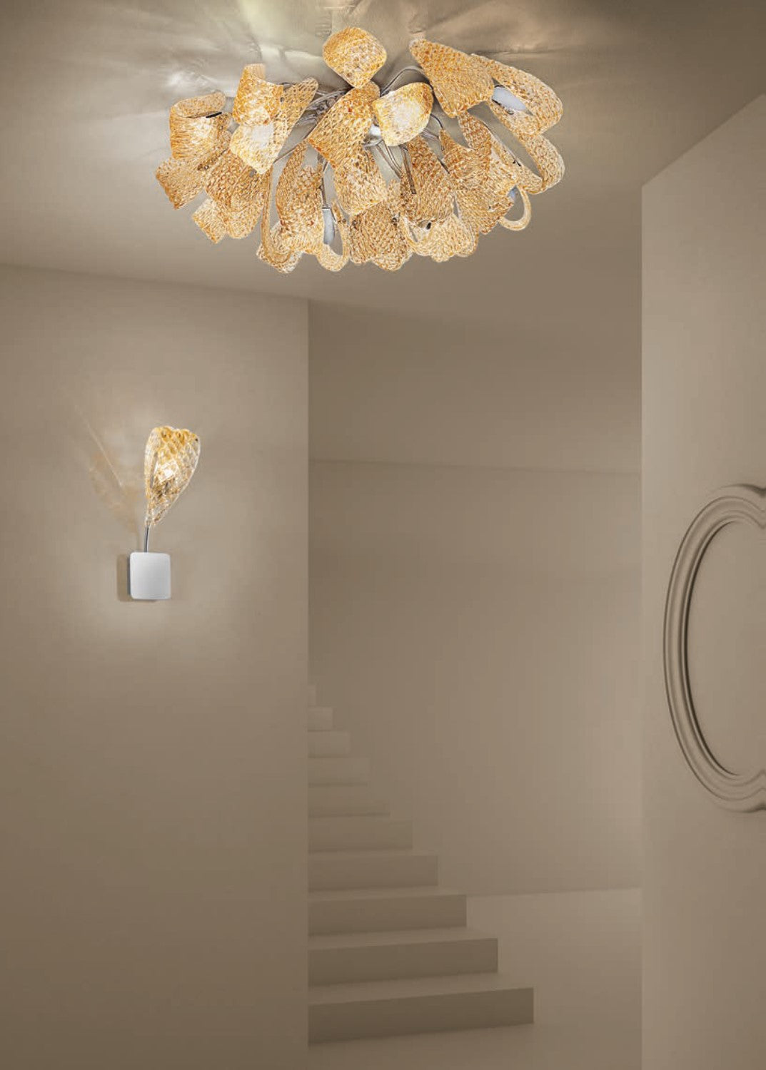Sylcom Mocenigo 401/15-K-AMB Amber Ceiling Lamp in Polished Gold Metal Finish