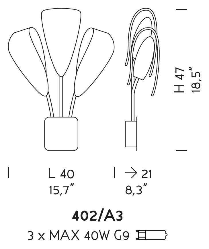 Sylcom Mocenigo 402/A3-D-AMB Amber Wall Lamp in Polished Chrome Finish