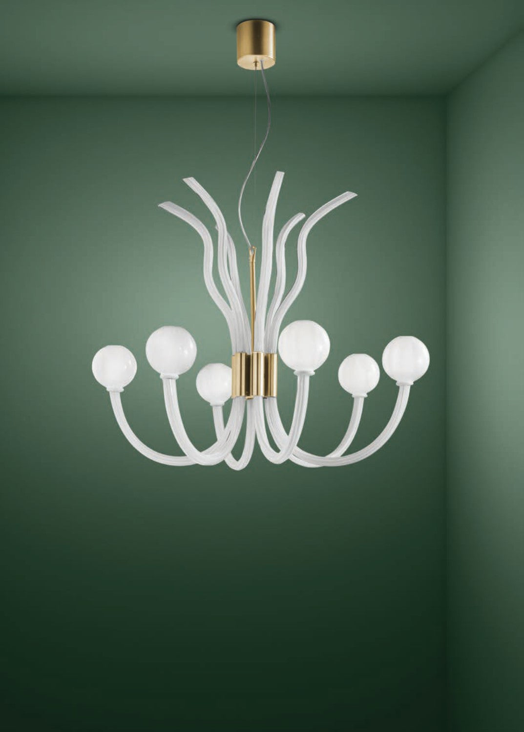 Sylcom Modà 2800/6-OS-BL Milk White Clear Suspension in Brushed Gold Metal Finish
