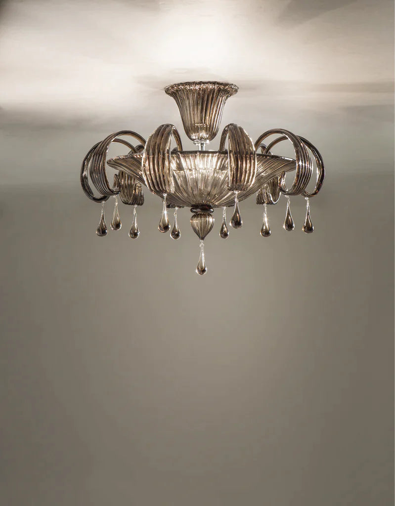 Sylcom Molin 1386/60-K-CR.FU Crystal and smoked drops Ceiling Lamp in Polished Chrome Metal Finish