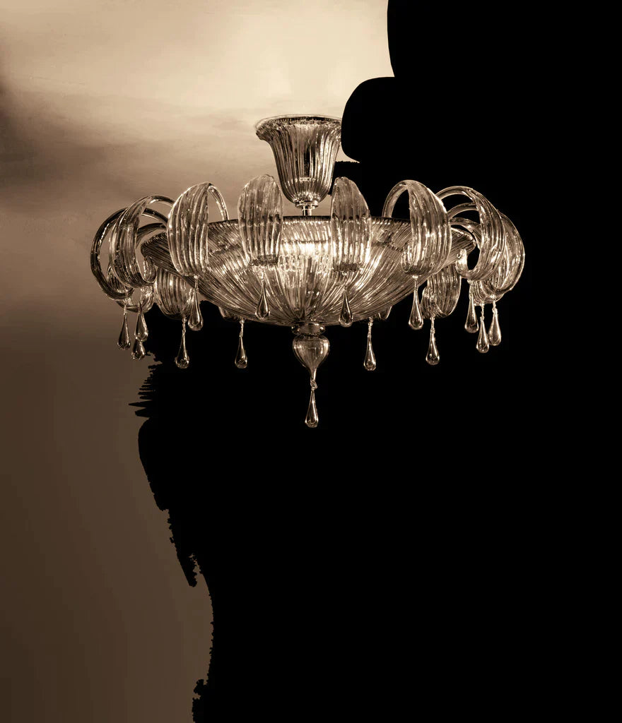 Sylcom Molin 1386/78-D-CR.FU Crystal and smoked drops Ceiling Lamp in Polished Gold Metal Finish