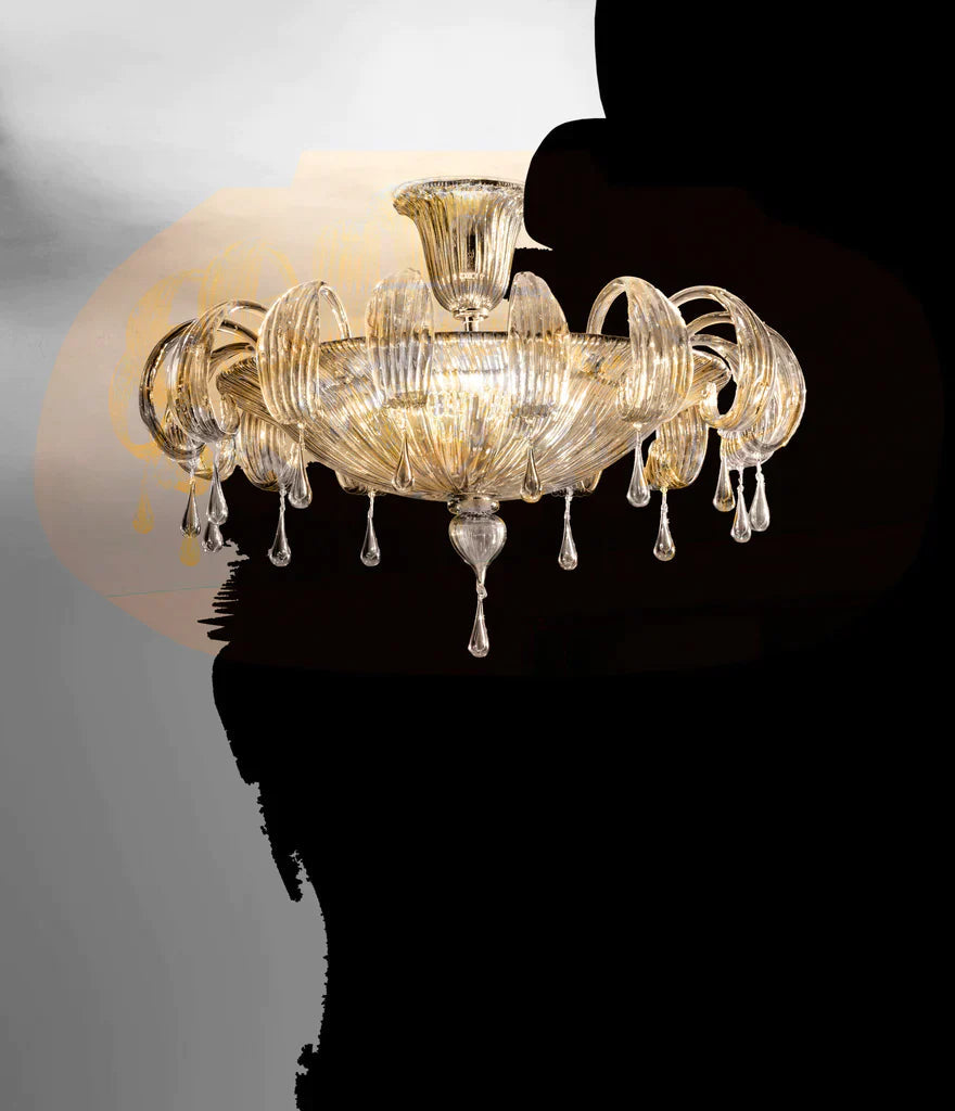 Sylcom Molin 1386/78-D-CR.ORO Clear and 24 Kt Gold Ceiling Lamp in Polished Gold Metal Finish