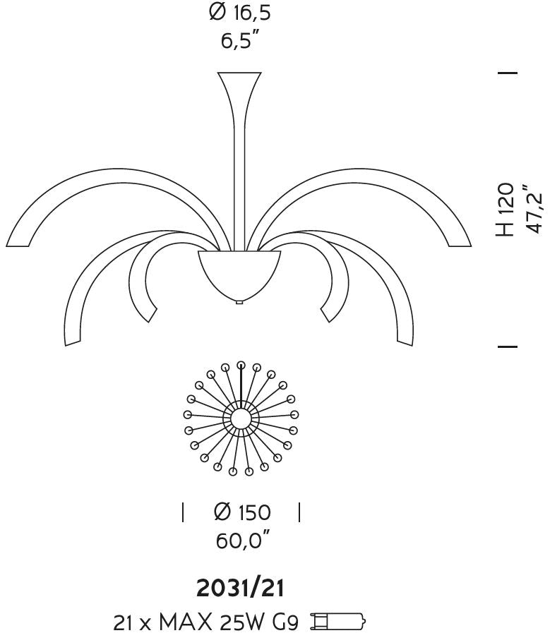 Sylcom Phoenix 2031/21-K-FU Smoked Chandelier in Polished Chrome Metal Finish