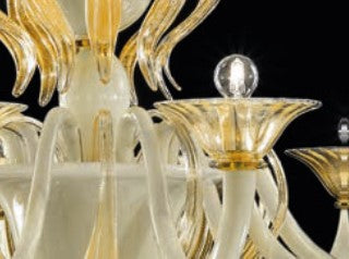 Sylcom Pisani 1430/5-K-BLAV.ORO Ivory and 24Kt Gold Chandelier in Polished Chrome Metal Finish