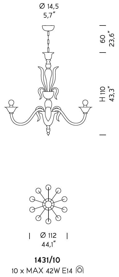 Sylcom Pisani 1431/10-K-FU Smoked Chandelier in Polished Chrome Metal Finish
