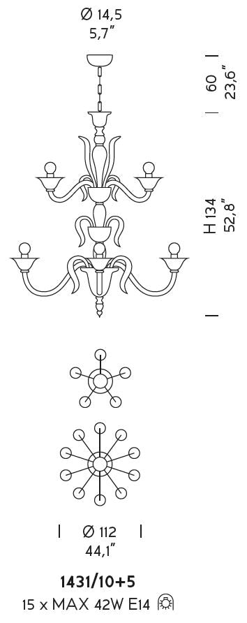 Sylcom Pisani 1431/10+5-K-CR Clear Chandelier in Polished Chrome Metal Finish
