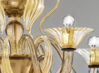 Sylcom Pisani 1431/12-D-FU.ORO Smoked and 24 Kt Gold Chandelier in Polished Gold Metal Finish