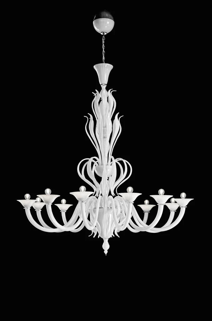 Sylcom Pisani 1431/12-K-BL.CR Milk White Clear Chandelier in Polished Chrome Metal Finish