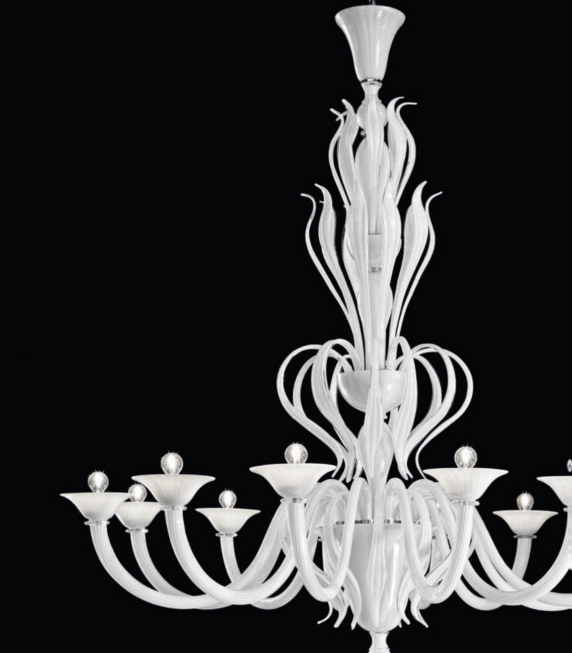 Sylcom Pisani 1431/16-D-BL.CR Milk White Clear Chandelier in Polished Gold Metal Finish