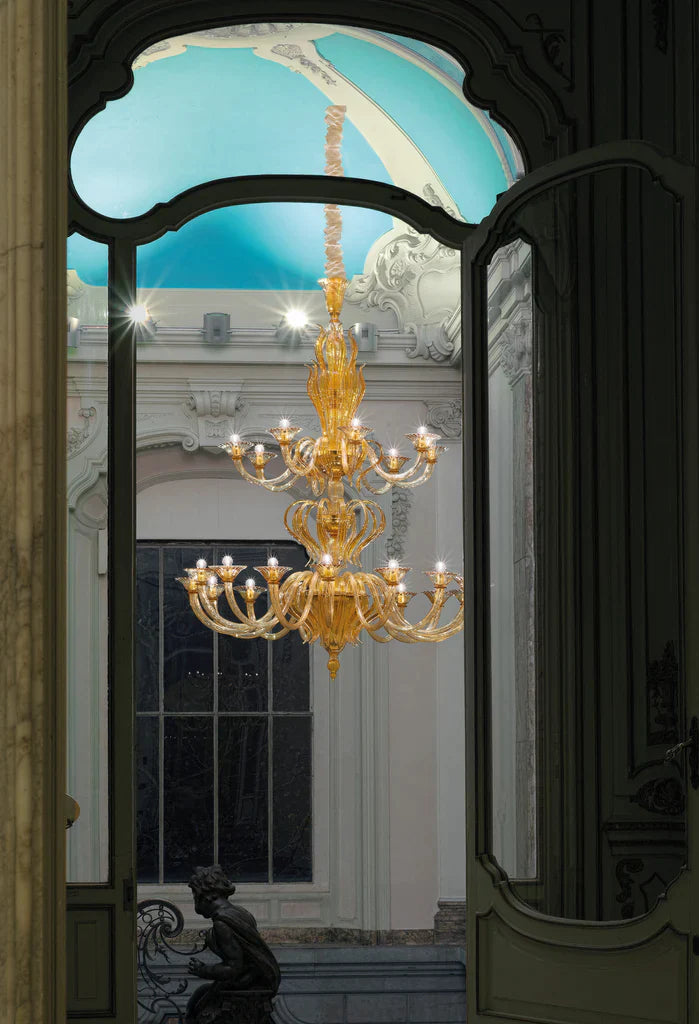 Sylcom Pisani 1431/16+8-D-AS Submerged Amber Chandelier in Polished Gold Metal Finish