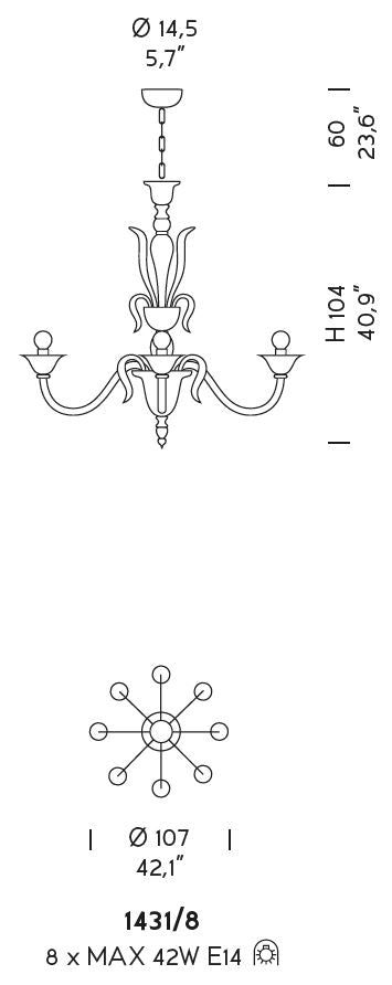 Sylcom Pisani 1431/8-D-FU Smoked Chandelier in Polished Gold Metal Finish