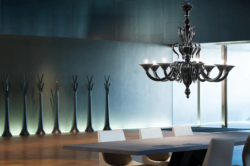 Sylcom Pisani 1431/8-K-BLAV Ivory Chandelier in Polished Chrome Metal Finish