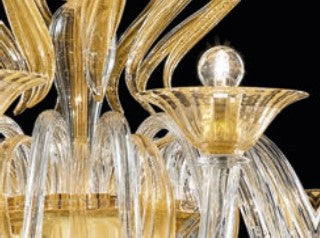 Sylcom Pisani 1431/8+4-D-CR.ORO Clear and 24 Kt Gold Chandelier in Polished Gold Metal Finish
