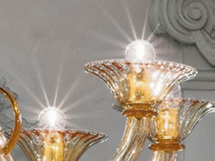 Sylcom Pisani 1432/A2-D-AS Submerged Amber Wall Lamp in Polished Gold Metal Finish