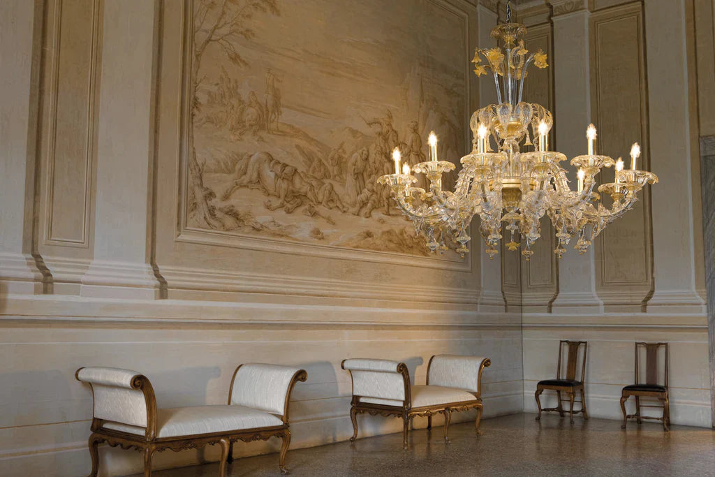 Sylcom Rezzonico 1470/12-PO-CR Clear Chandelier in Gold Bronzing Metal Finish