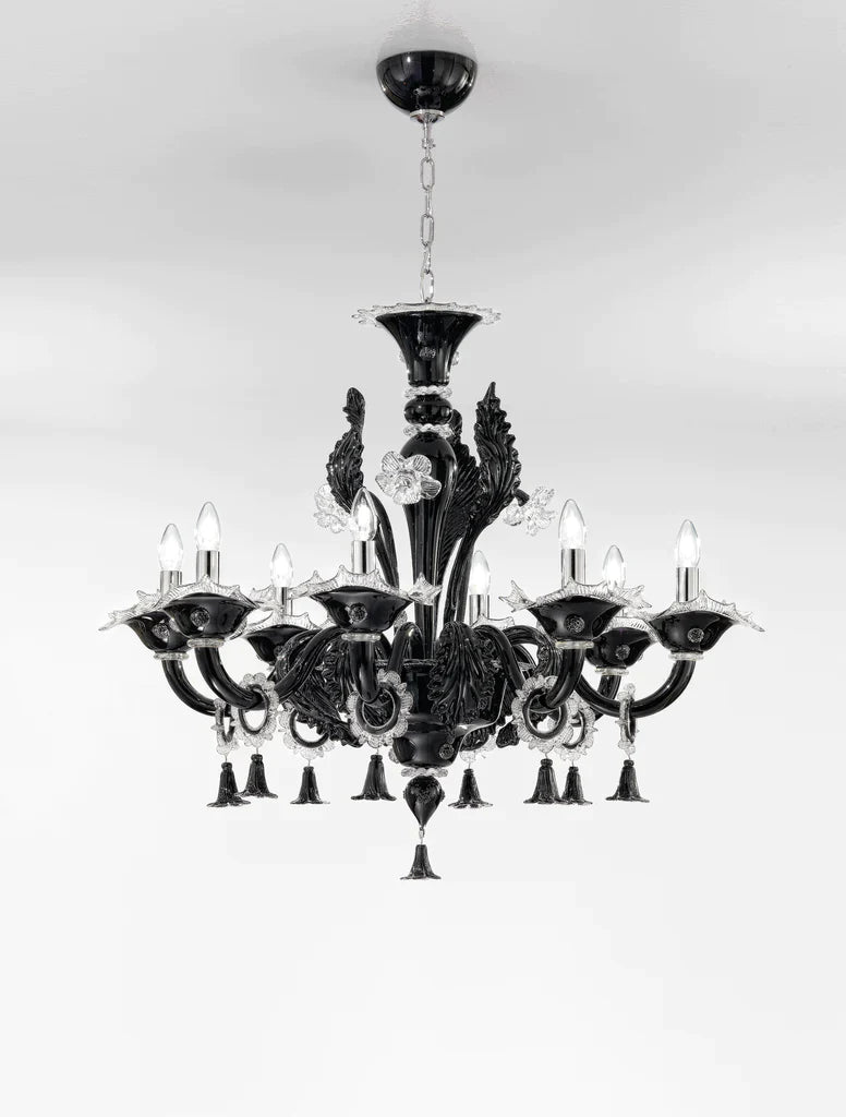 Sylcom Rezzonico 1470/6-PA-AMT.ORO Amethyst and 24Kt Gold Chandelier in Silver Bronzing Metal Finish
