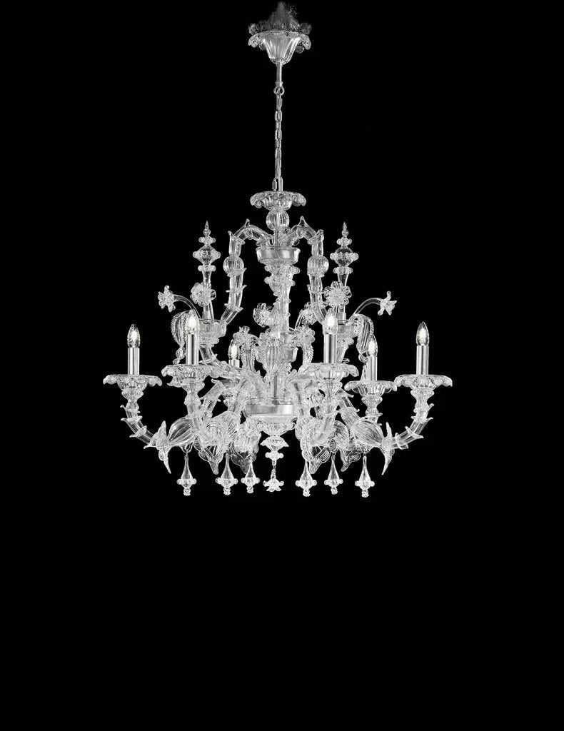 Sylcom Rezzonico 1471/6-PA-CR Clear Chandelier in Silver Bronzing Metal Finish