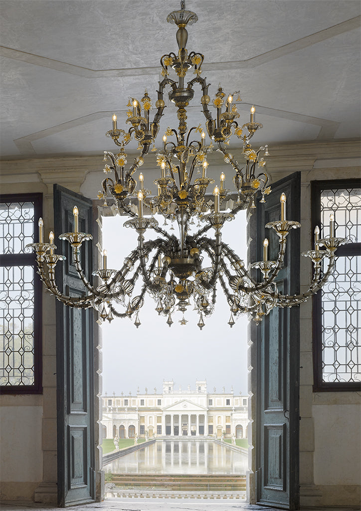 Sylcom Rezzonico 1472/12-PA-CR Clear Chandelier in Silver Bronzing Metal Finish