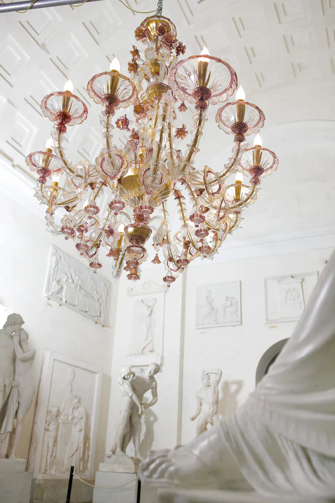 Sylcom Rezzonico 1472/12-PO-AMT.ORO Amethyst and 24Kt Gold Chandelier in Gold Bronzing Metal Finish